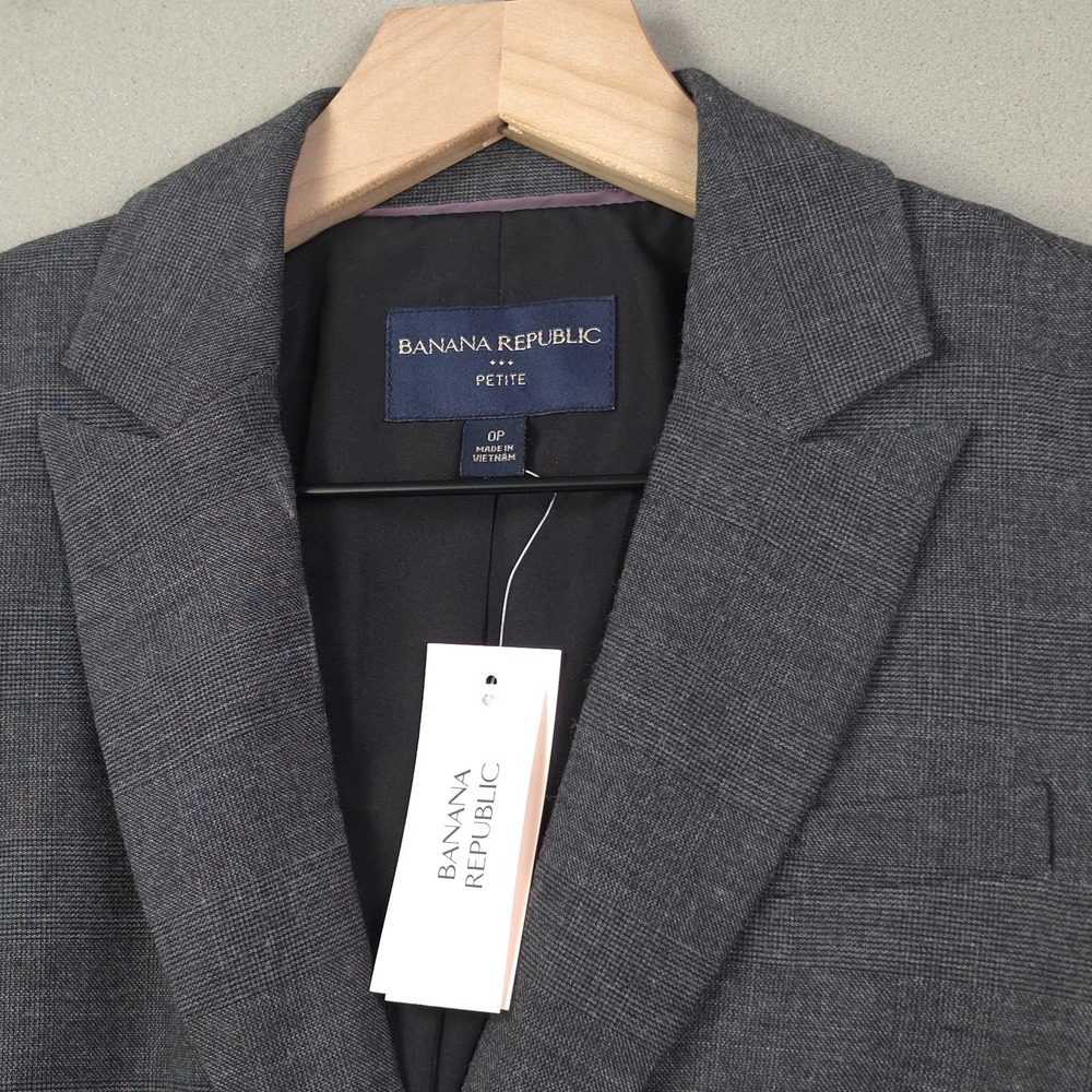 Banana Republic Petite Womens Suit Jacket Blazer 0P Charcoal Gray Glen Plaid NWT